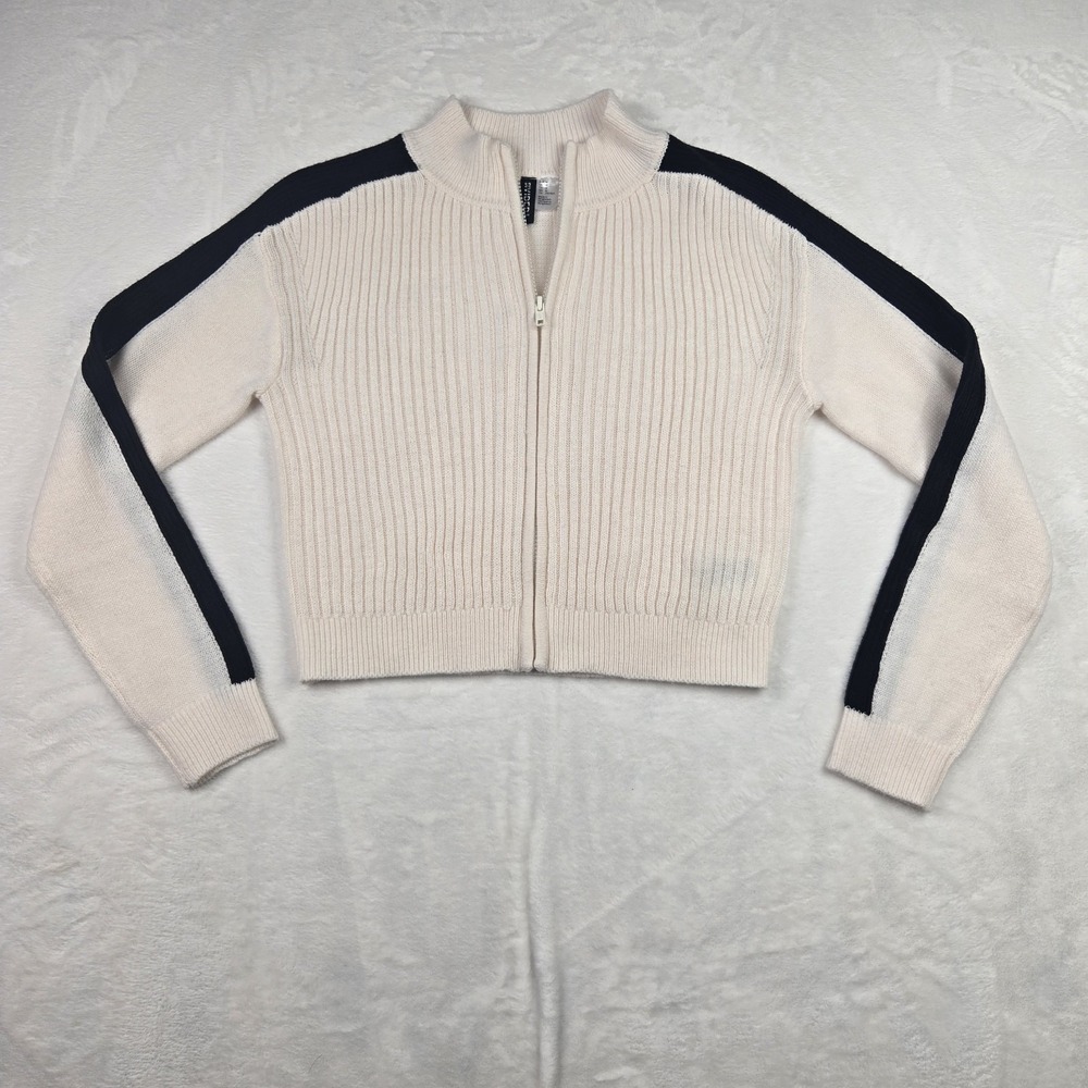 Divided‎ H&M Women's Cream Ivory Knit Cropped Sweater Size Medium Black Sleeves